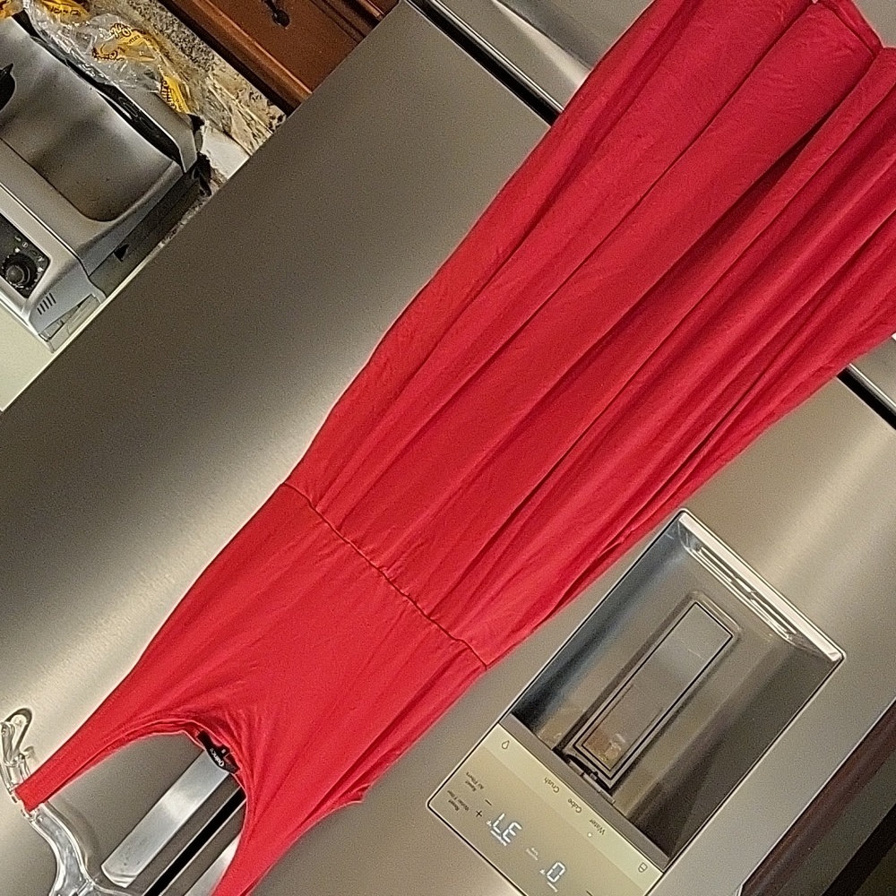 Quince Red Tencel Jersey Fit & Flare Dress Small